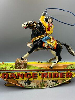 MARX TIN LITHO RANGE RIDER COWBOY WIND TOY LOUIS MARX A5B (NO ARM Does not work)